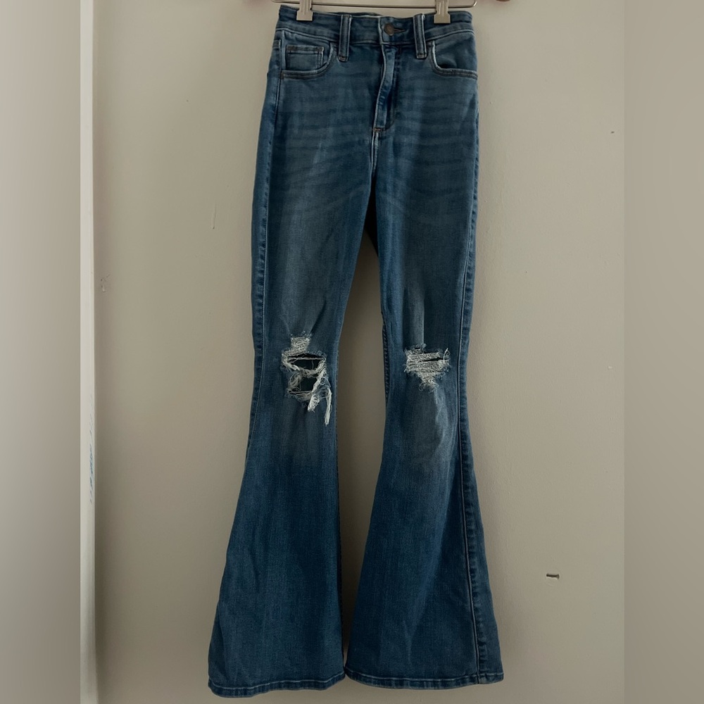 Hollister Blue Distressed Flare Jeans